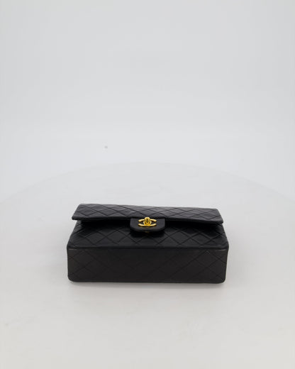 Chanel Black Vintage Medium Classic Double Flap Bag in Lambskin Leather with 24K Gold Hardware
