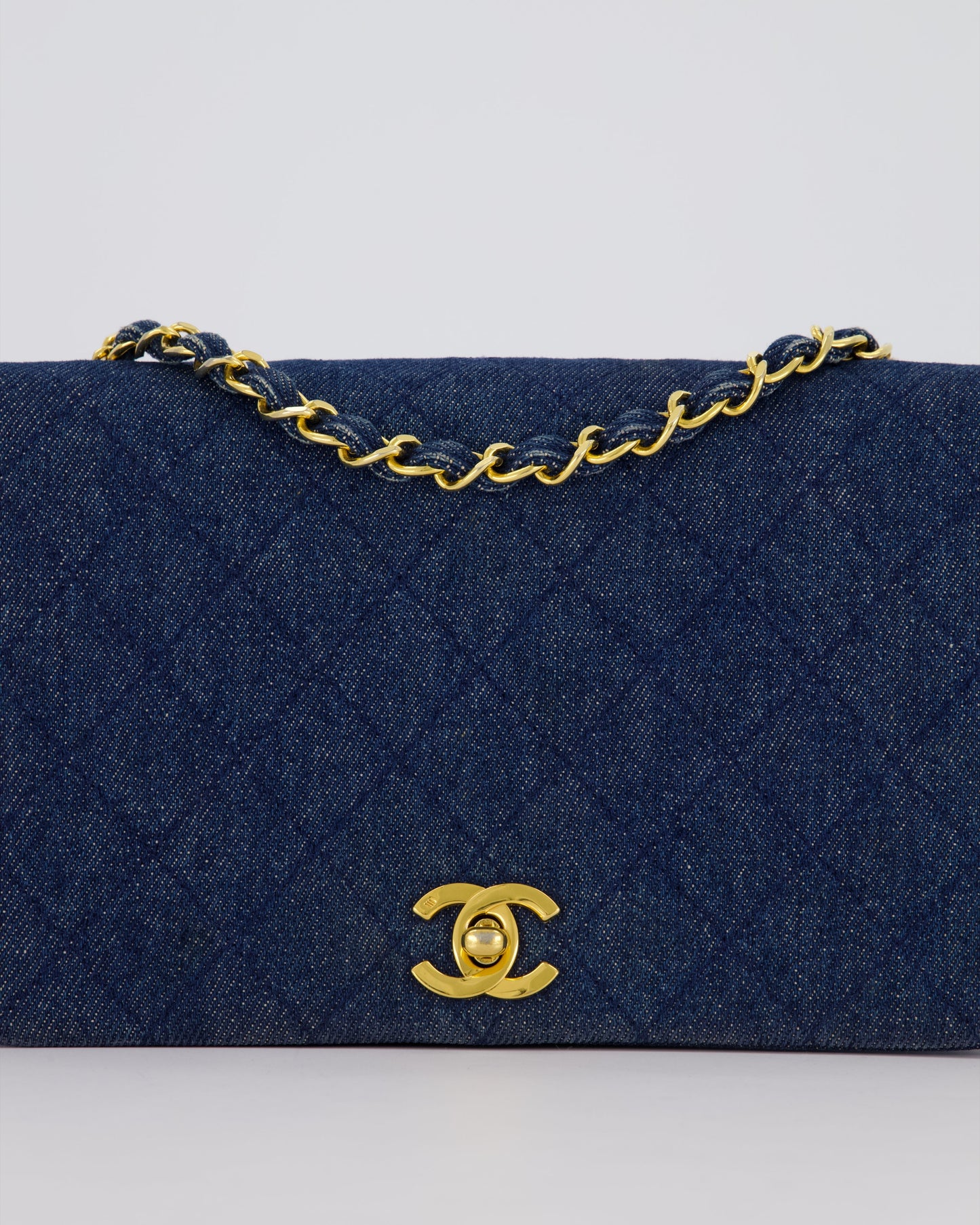 Chanel Vintage Single Chain Flap Bag in Quilted Denim with 24K Gold Hardware