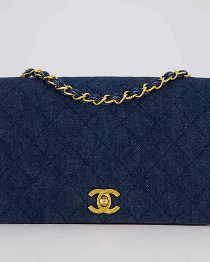 Chanel Vintage Single Chain Flap Bag in Quilted Denim with 24K Gold Hardware