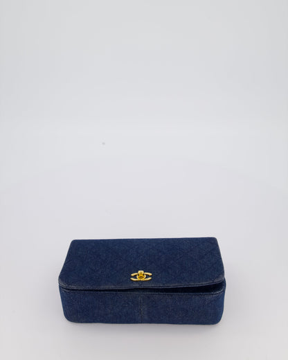 Chanel Vintage Single Chain Flap Bag in Quilted Denim with 24K Gold Hardware