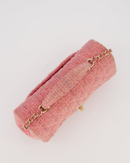 Chanel Top Handle Rectangular Bag in Pink Quilted Tweed with Champagne Gold Hardware