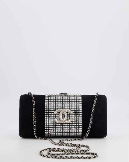 *RARE* Chanel 2015 Paris-Dubai Black Suede Strass Crystal Clutch Bag with Crystal Embellished CC Logo