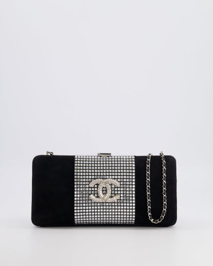 *RARE* Chanel 2015 Paris-Dubai Black Suede Strass Crystal Clutch Bag with Crystal Embellished CC Logo