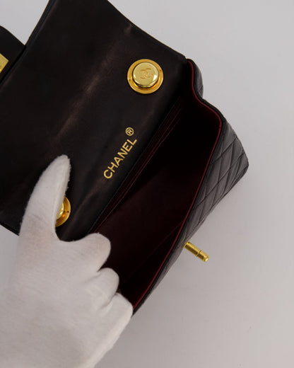 Chanel Black Mini Square Top Handle Bag in Lambskin Leather with 24K Gold Hardware