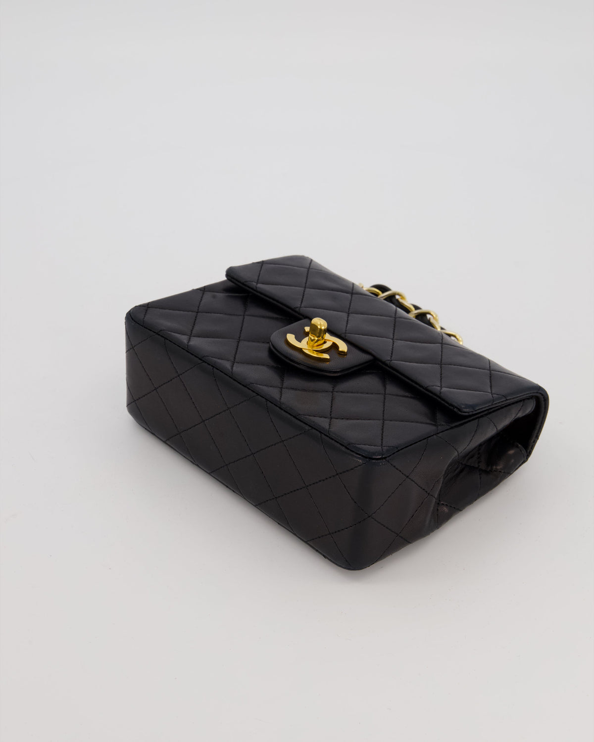 Chanel Black Mini Square Top Handle Bag in Lambskin Leather with 24K Gold Hardware