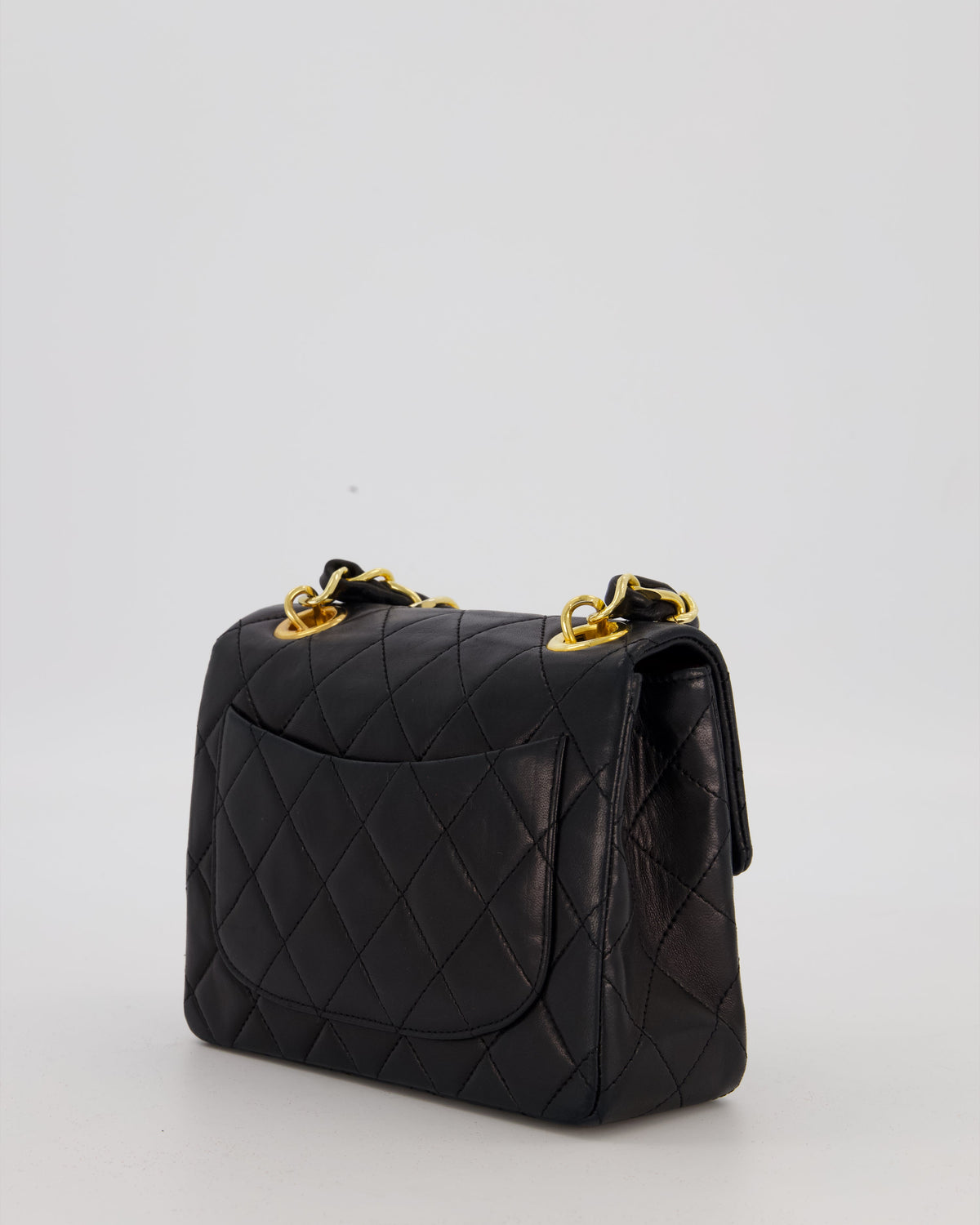 Chanel Black Mini Square Top Handle Bag in Lambskin Leather with 24K Gold Hardware
