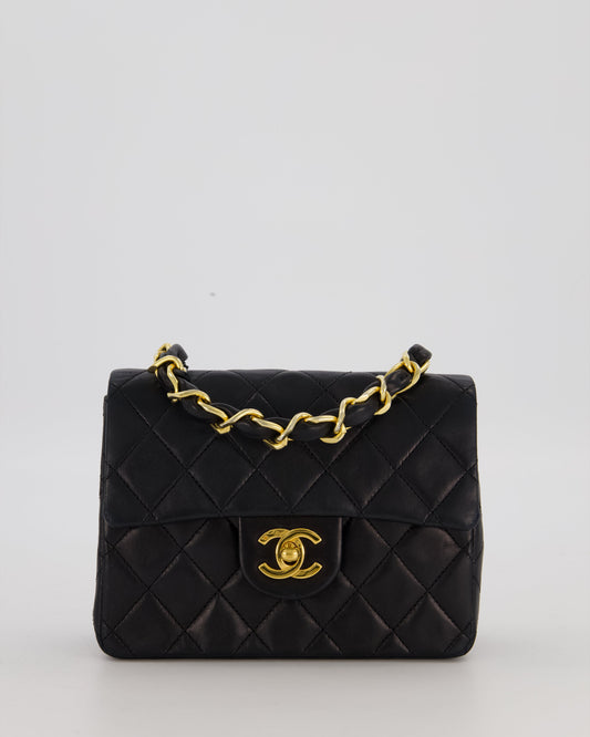Chanel Black Mini Square Top Handle Bag in Lambskin Leather with 24K Gold Hardware