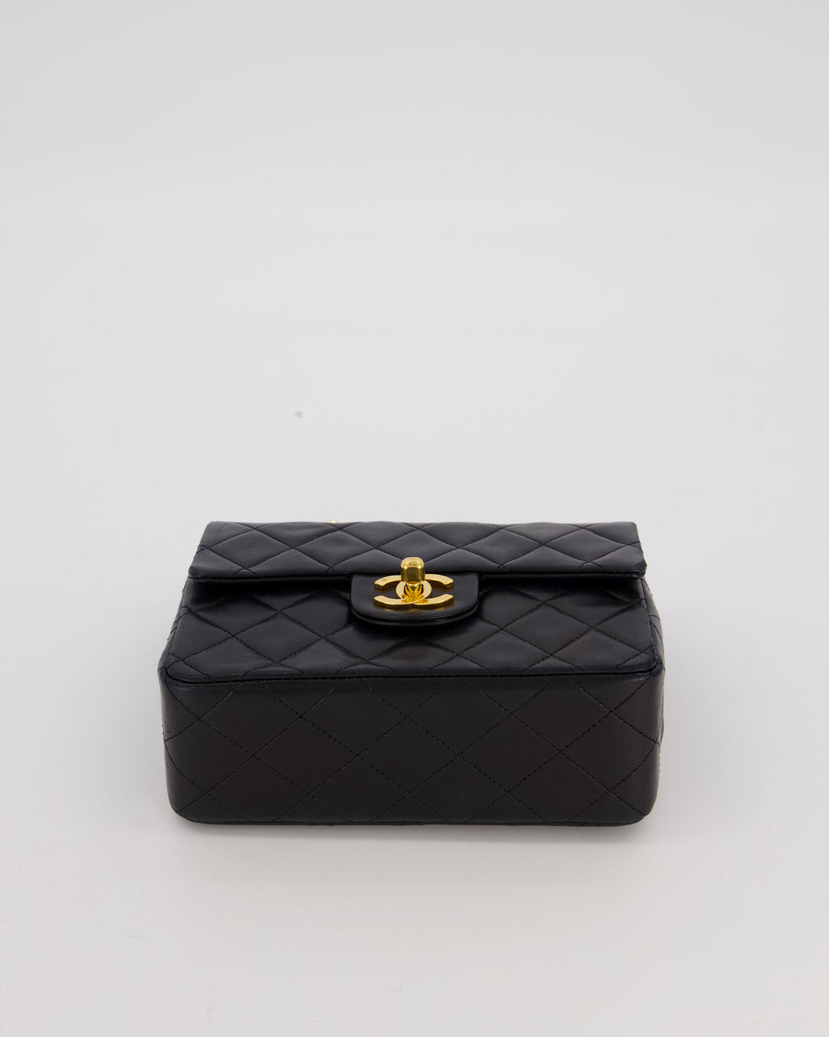Chanel Black Mini Square Top Handle Bag in Lambskin Leather with 24K Gold Hardware