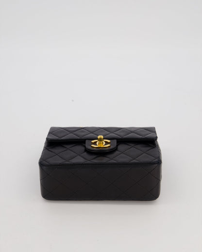 Chanel Black Mini Square Top Handle Bag in Lambskin Leather with 24K Gold Hardware