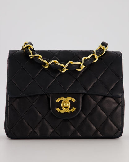 Chanel Black Mini Square Top Handle Bag in Lambskin Leather with 24K Gold Hardware