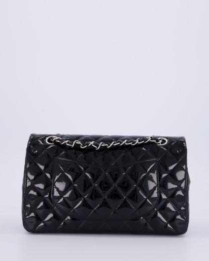 Chanel Medium Double Flap Bag in Black Patent Leather with Silver Hardware