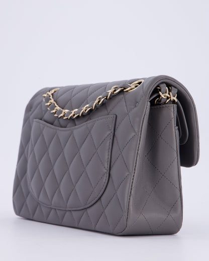 Chanel Dark Grey Small Classic Double Flap Bag in Lambskin Leather with Champagne Gold Hardware