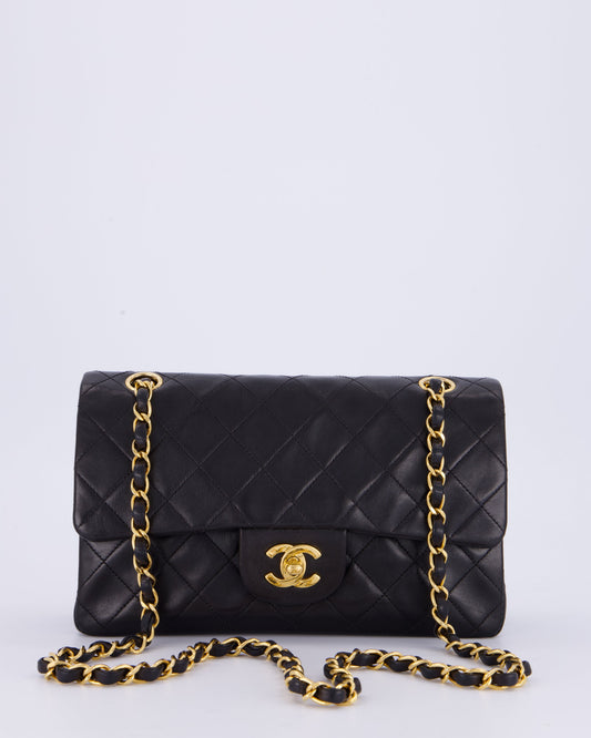 Chanel Vintage Black Small Classic Double Flap Bag in Lambskin Leather with 24K Gold Hardware