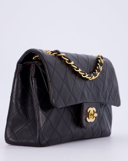 Chanel Vintage Black Small Classic Double Flap Bag in Lambskin Leather with 24K Gold Hardware