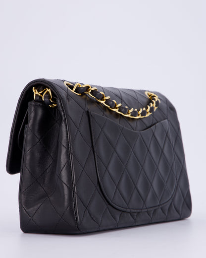 Chanel Vintage Black Small Classic Double Flap Bag in Lambskin Leather with 24K Gold Hardware