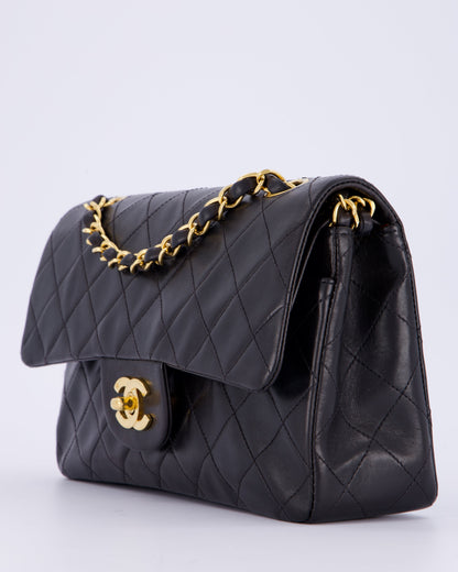 Chanel Vintage Black Small Classic Double Flap Bag in Lambskin Leather with 24K Gold Hardware