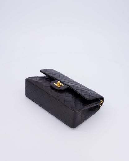 Chanel Vintage Black Small Classic Double Flap Bag in Lambskin Leather with 24K Gold Hardware