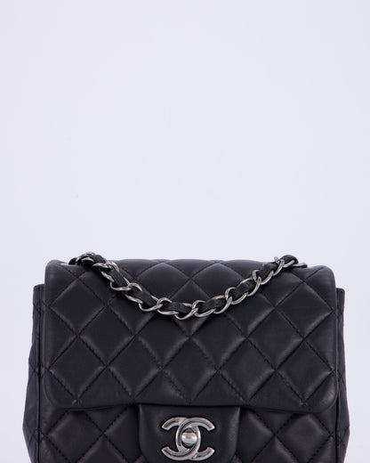 Chanel Black Mini Square Classic Flap Bag in Quilted Lambskin Leather with Ruthenium Hardware