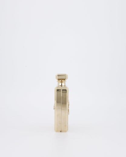 Chanel 2022 Gold Minaudière Perfume Bottle with Chanel CC Logo and Letter Details