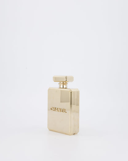 Chanel 2022 Gold Minaudière Perfume Bottle with Chanel CC Logo and Letter Details