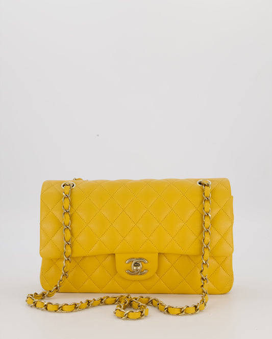 Chanel Amber Yellow Medium Classic Double Flap Bag in Caviar Leather with Champagne Gold Hardware