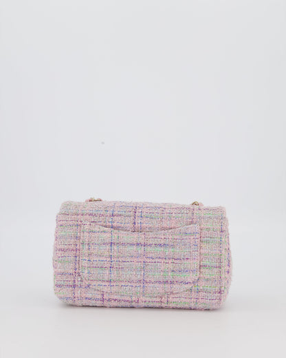 Chanel Lilac, Blue and Green Tweed Mini Rectangular Single Flap Bag with Gold Hardware