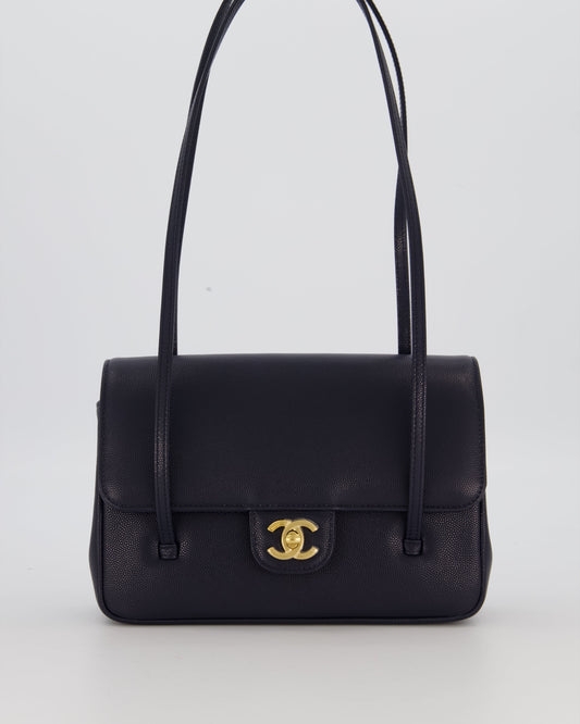 Chanel 26P Preppy Coco Small Flap Bag in Navy Caviar Leather with Gold Hardware