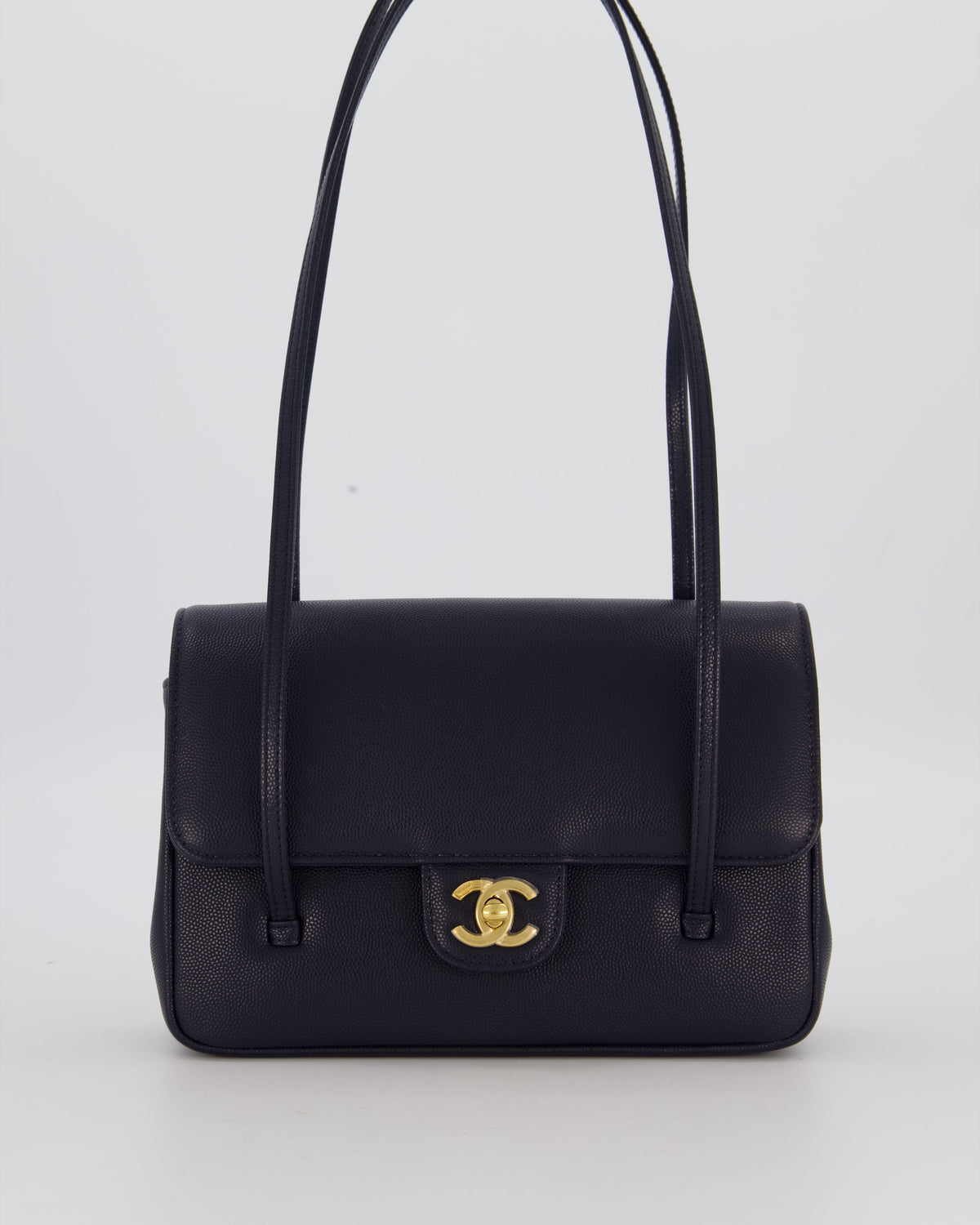 Chanel 26P Preppy Coco Small Flap Bag in Navy Caviar Leather with Gold Hardware
