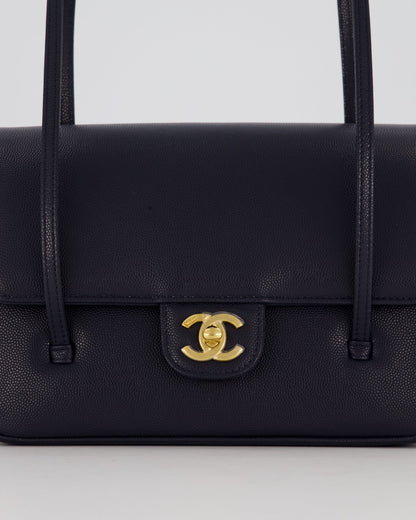 Chanel 26P Preppy Coco Small Flap Bag in Navy Caviar Leather with Gold Hardware