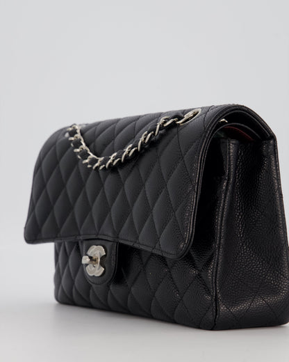 Chanel Black Classic Medium Double Flap Bag in Caviar Leather with Silver Hardware