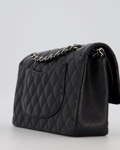 Chanel Black Classic Medium Double Flap Bag in Caviar Leather with Silver Hardware