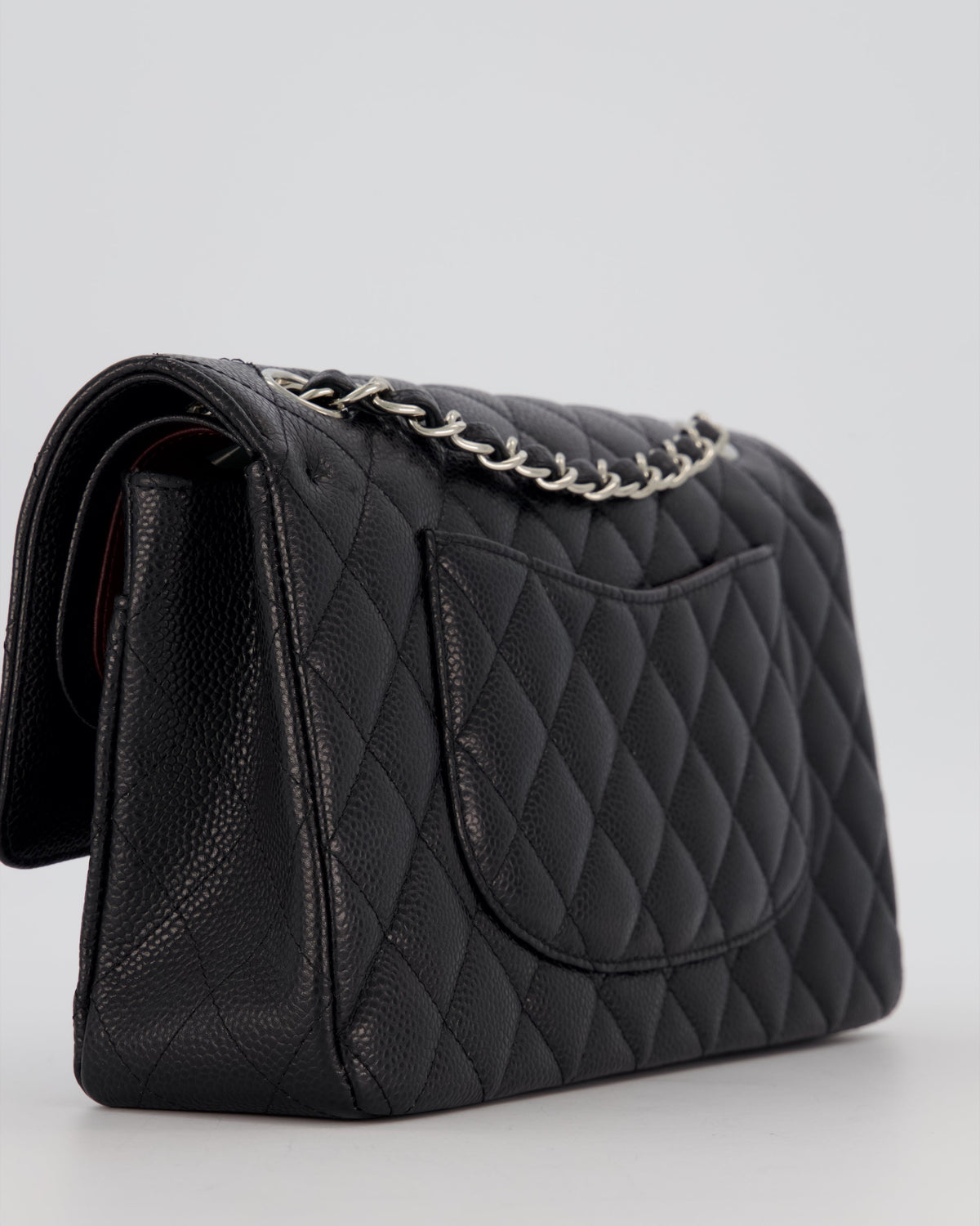 Chanel Black Classic Medium Double Flap Bag in Caviar Leather with Silver Hardware
