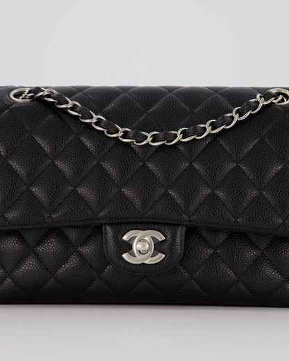 Chanel Black Classic Medium Double Flap Bag in Caviar Leather with Silver Hardware