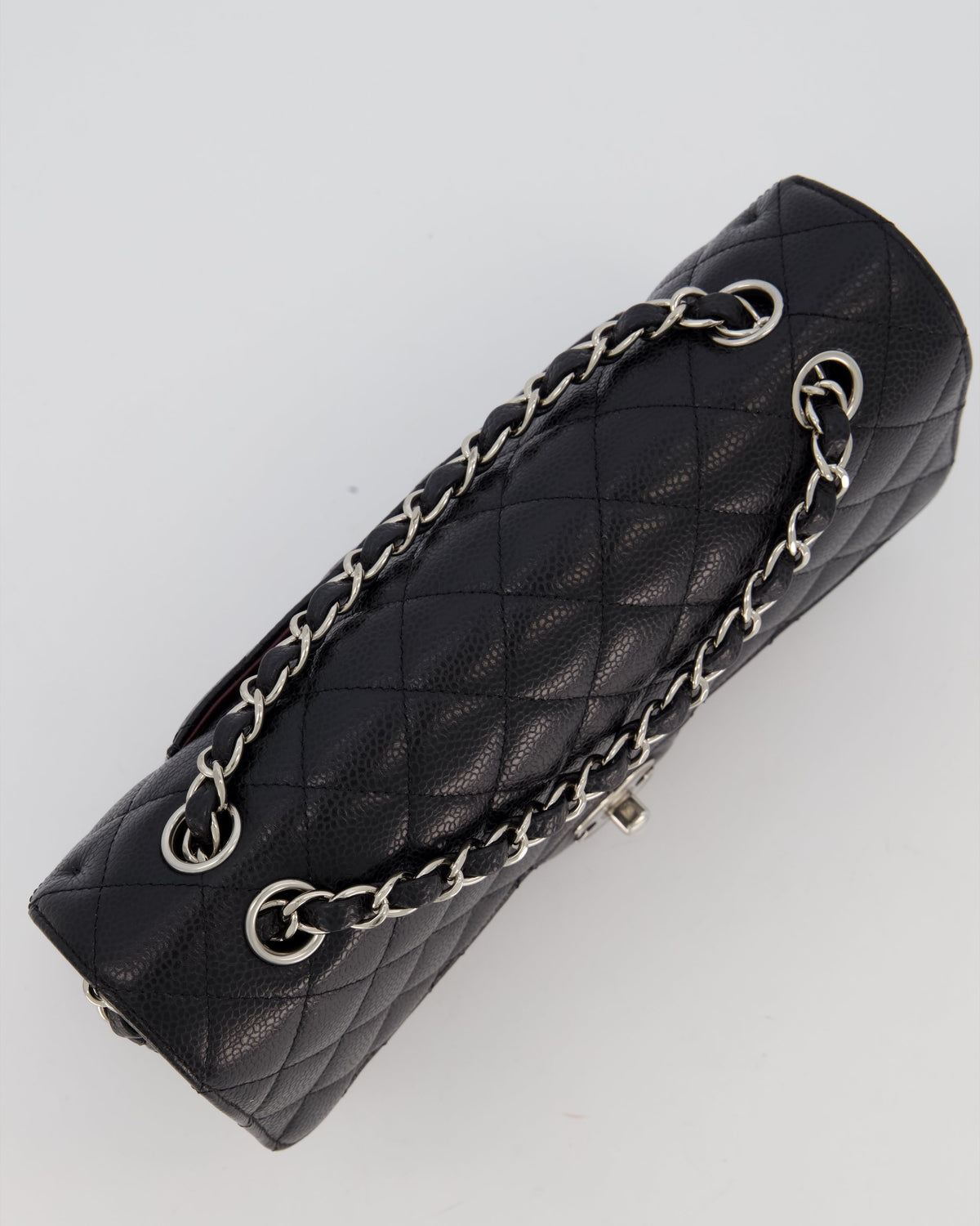 Chanel Black Classic Medium Double Flap Bag in Caviar Leather with Silver Hardware