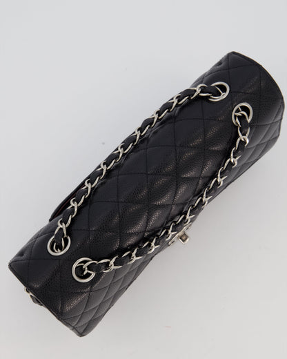 Chanel Black Classic Medium Double Flap Bag in Caviar Leather with Silver Hardware