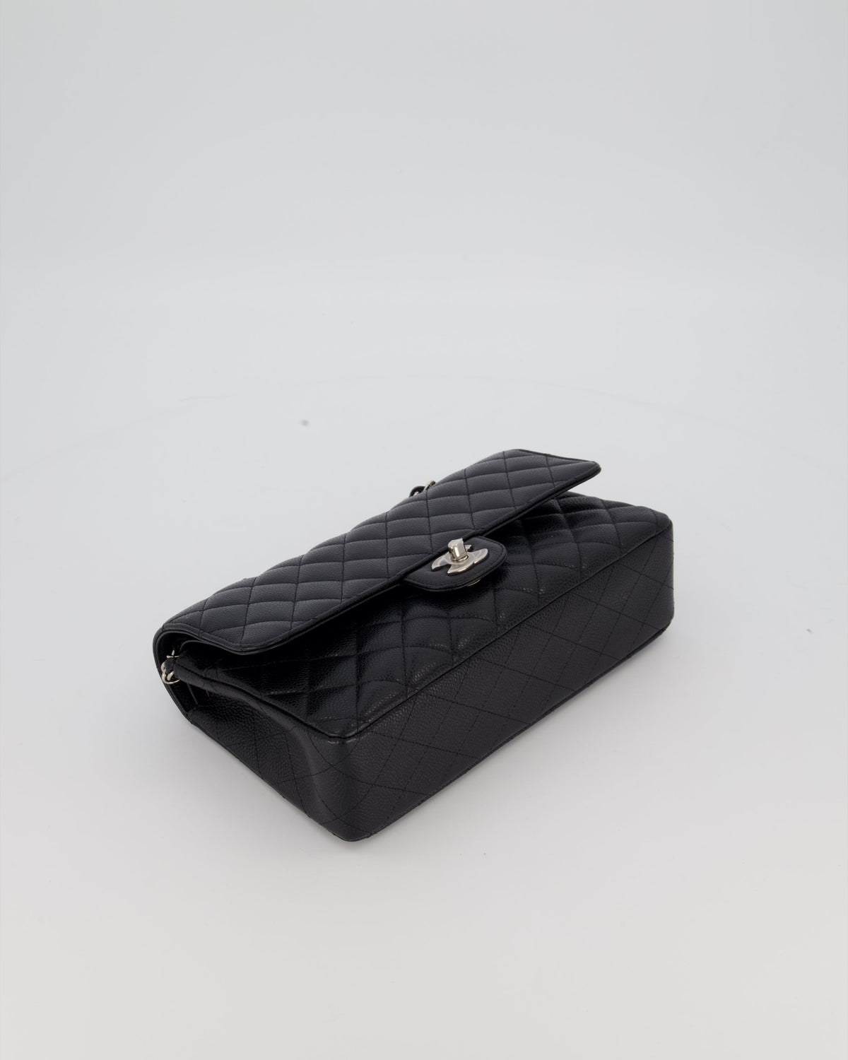 Chanel Black Classic Medium Double Flap Bag in Caviar Leather with Silver Hardware