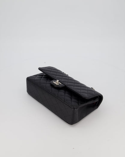 Chanel Black Classic Medium Double Flap Bag in Caviar Leather with Silver Hardware