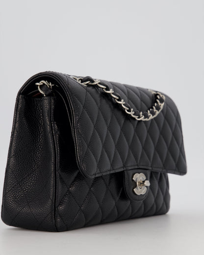 Chanel Black Classic Medium Double Flap Bag in Caviar Leather with Silver Hardware