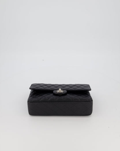 Chanel Black Classic Medium Double Flap Bag in Caviar Leather with Silver Hardware