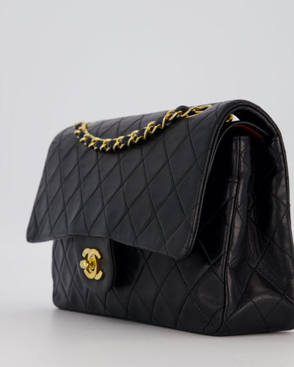 *HOT* Chanel Vintage Medium Classic Double Flap Bag in Black Lambskin Leather with 24K Gold Hardware