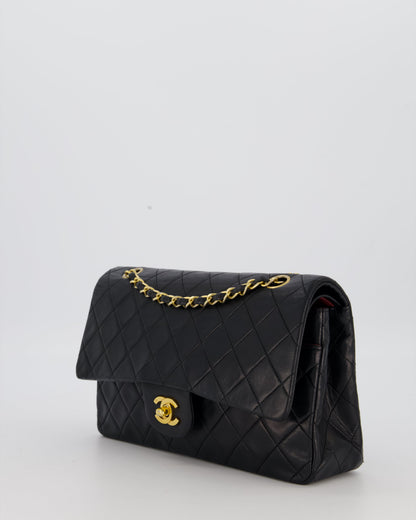 *HOT* Chanel Vintage Medium Classic Double Flap Bag in Black Lambskin Leather with 24K Gold Hardware