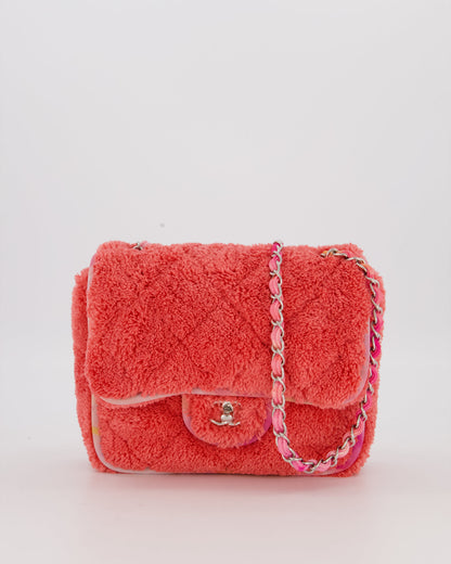 Chanel Pink Terry Cloth Quilted Square Flap Bag with Silver Hardware