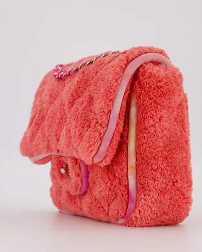 Chanel Pink Terry Cloth Quilted Square Flap Bag with Silver Hardware