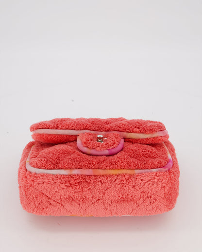 Chanel Pink Terry Cloth Quilted Square Flap Bag with Silver Hardware