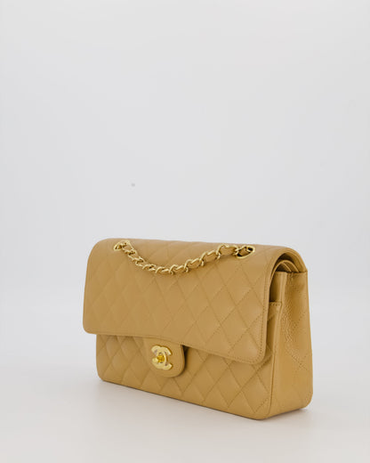 *VERY RARE* Chanel Chai Latte Vintage Medium Classic Double Flap Bag in Caviar Leather with 24K Gold Hardware