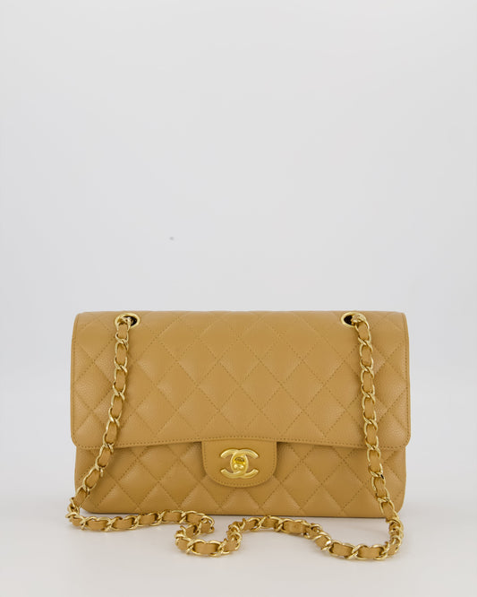 *VERY RARE* Chanel Chai Latte Vintage Medium Classic Double Flap Bag in Caviar Leather with 24K Gold Hardware