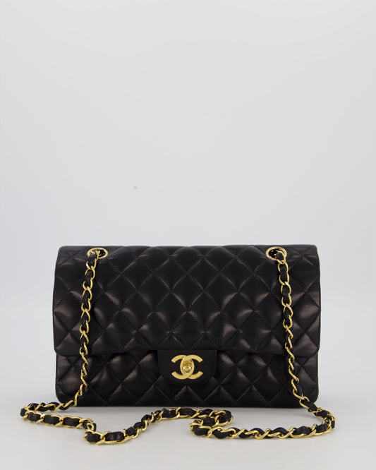 Chanel Black Vintage Medium Classic Double Flap Bag in Lambskin Leather with 24K Gold Hardware