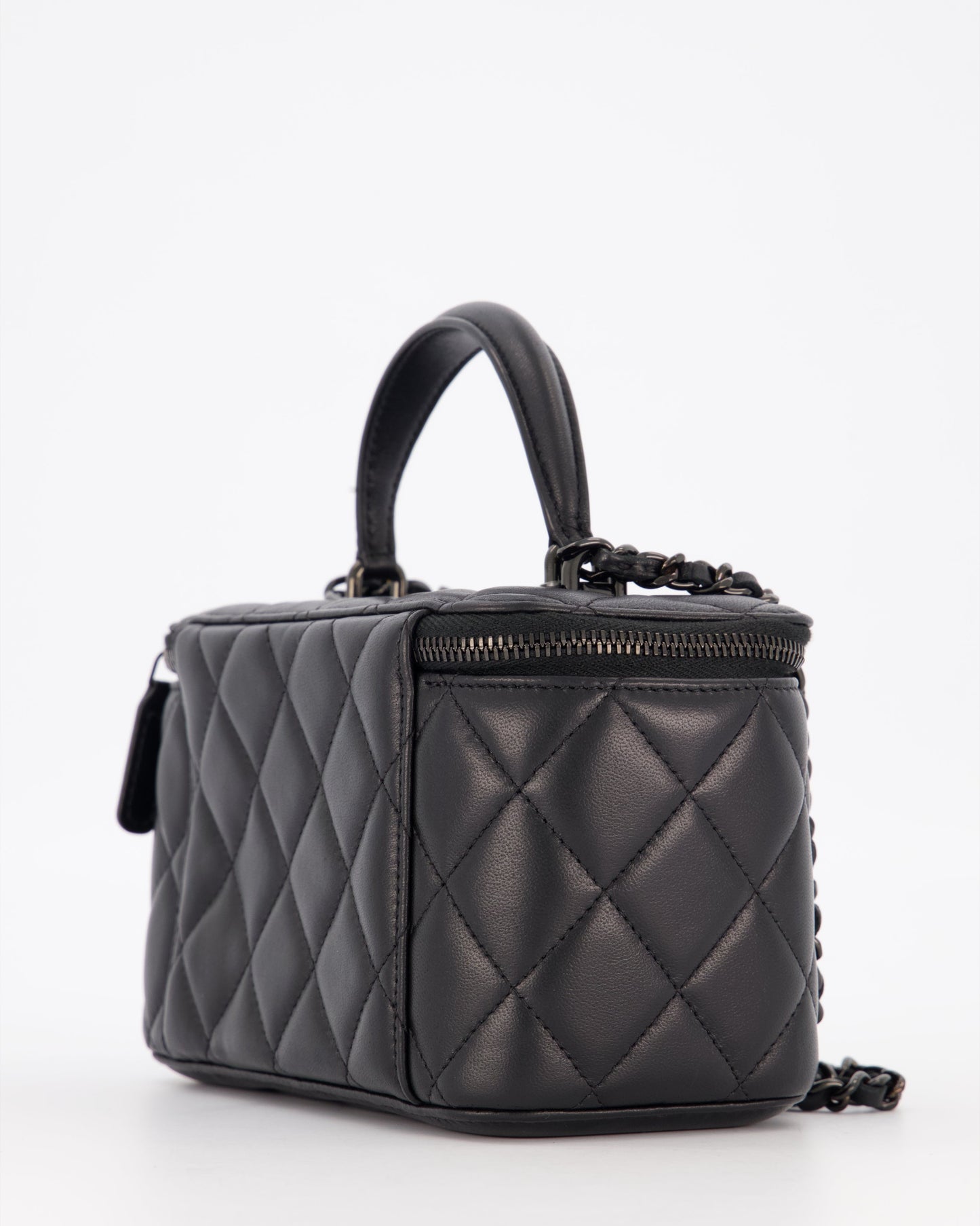Chanel Black Small Top Handle Vanity Case in Lambskin Leather with So Black Hardware