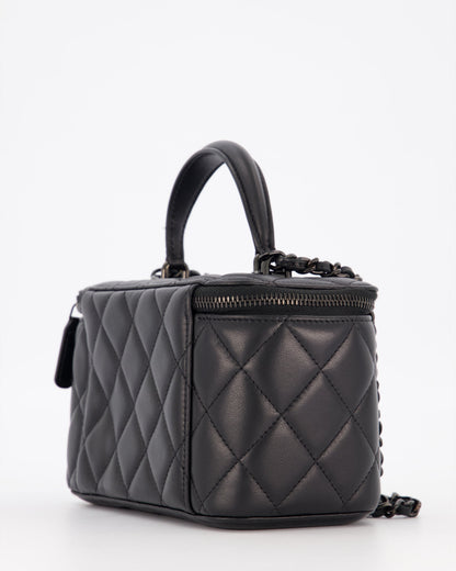 Chanel Black Small Top Handle Vanity Case in Lambskin Leather with So Black Hardware