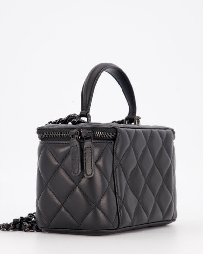 Chanel Black Small Top Handle Vanity Case in Lambskin Leather with So Black Hardware